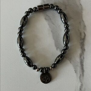 Black Beaded Bracelet with Om Charm